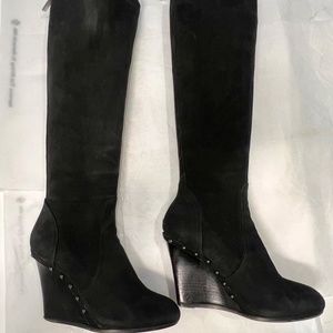 Baldan Tall Suede Wedge Boot.  Black. Size 9